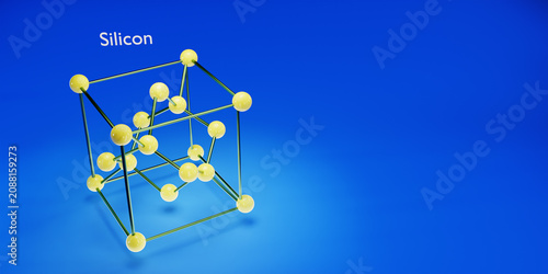 Silicon. Chemicals, micro and macronutrients. Periodic table of Mendeleev. Microelements necessary for humans. 3d render.
