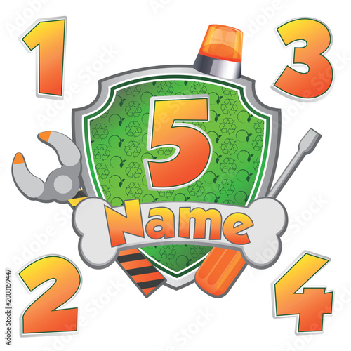 Green Recycling Puppy Birthday Badge with Numbers 1,2,3,4,5