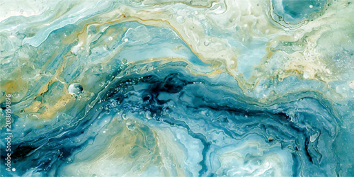 Tableau sur toile Abstract Watercolor Flow mesmerizing abstract watercolor artwork features flowing curves and blended hues of turquoise, teal, and gold, evoking a sense of fluidity and depth