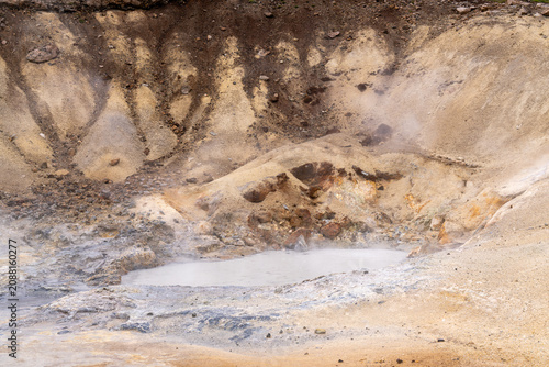 Konstfotografi Boiling grey mud pool and steaming mineral soil in the Seltún geothermal area, I