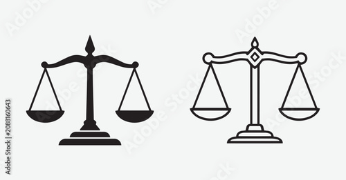 Modern Justice Scale Icon Pack – Minimalist Legal Balance Symbol, Court of Law, Equality, Fairness, Attorney and Judiciary Vector Icons