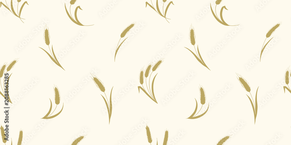 Fototapeta premium Seamless pattern with wheat and grain, ears. Vector illustrations perfect for bakery, farm branding, and natural cereal packaging designs.