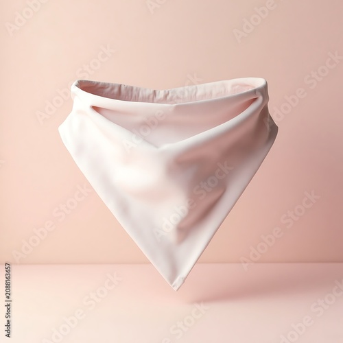 Floating white fabric bandana accessory against soft pink background.