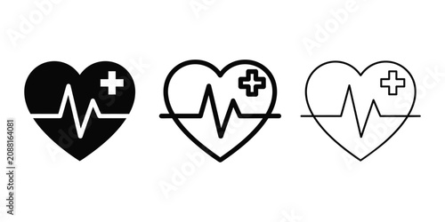Heart attack medical emergency icon silhouette vector, bold outline and line art design