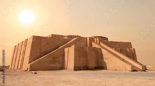Ancient Ziggurat: Sunlit Mesopotamian Stepped Pyramid Ruins