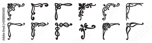 Corner vector icon set. Frame collection. Vintage style. Isolated on white background.