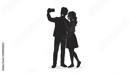 Fotografie Pasangan muda selfie dengan gembira