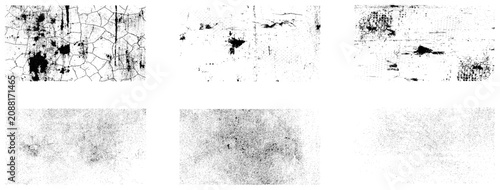Quadro su tela Collection of 6 black grunge grainy noise texture.