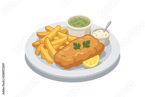Fish and Chips Meal Vector Illustration