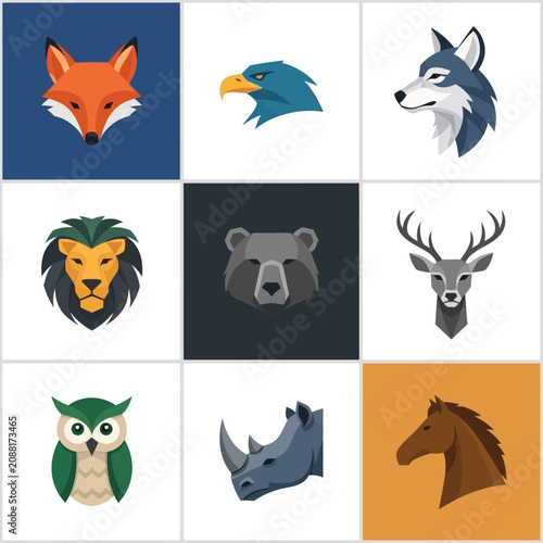 Wild Animal Heads Collection: Fox, Eagle, Wolf, Lion, Bear, Deer, Owl, Rhino, Horse