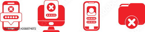 Blocked access icons set on red background