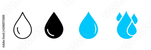 water drop icon set, liquid raindrops symbol stock vector