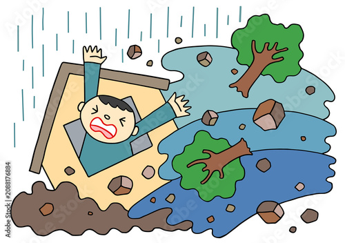 災害のイラスト - 土石流・土砂崩れ・自然災害