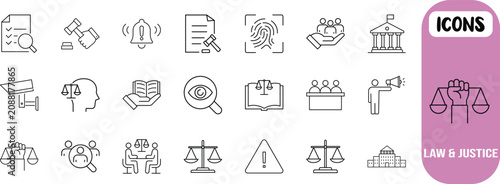 Fotografie Law and justice line vector icons