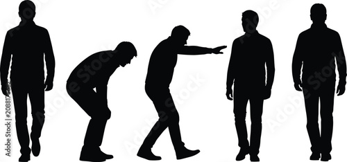 Human Silhouette Collection Depicting Walking, Bending, and Standing Postures for Motion Design