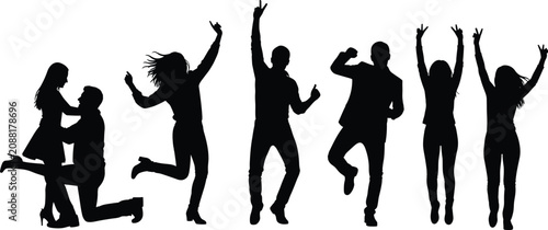 Human Silhouette Collection Showing Dancing, Jumping, and Celebratory Poses in Expressive Motion