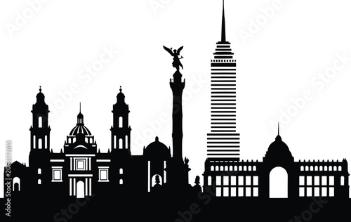 Mexico City Skyline Silhouette Featuring Iconic Landmarks and Historic Architecture