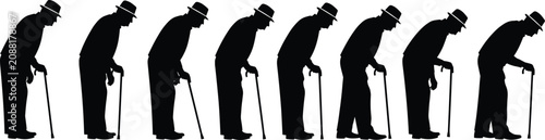 Silhouette Collection of Person with Cane Showing Mobility and Posture Progression