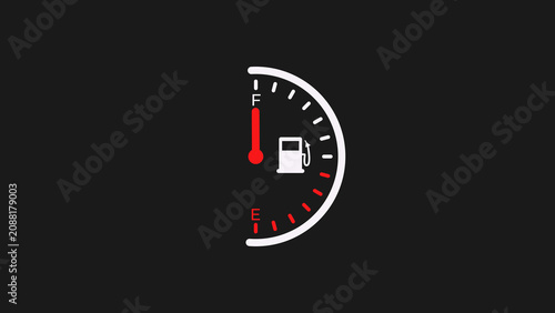 Obraz na plátně Full fuel gauge icon showing a red needle pointing to the letter f on a dark bac