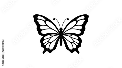Konstfotografi Black butterfly silhouette on a white background simple graphic design