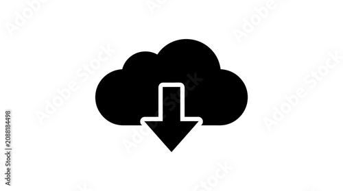 Cloud download icon black silhouette on a white background