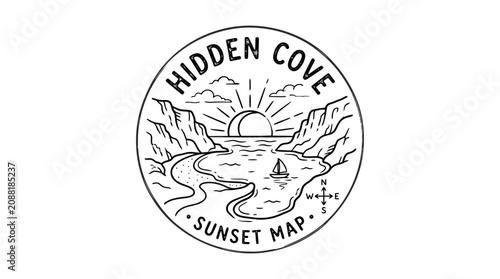 Black and white illustration of a sunset map.