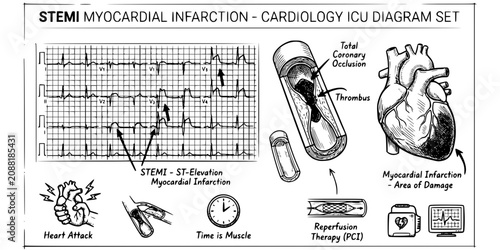 Konstfotografi STEMI Myocardial Infarction Sketch Black White-Coronary Occlusion ST Elevation D