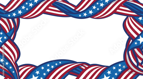 USA patriotic waving flag ribbon border frame template with copy space