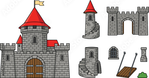 Cuadro en lienzo Medieval Stone Castle and Fortress Construction Kit Set Including Watchtowers Ga