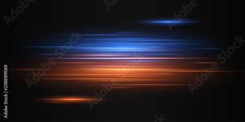 Photography Dynamic horizontal light lines moving quickly across a dark background, represen