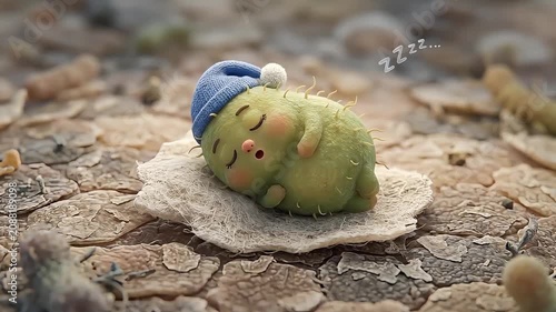 Cute Sleeping Green Germ Cartoon Character with Blue Nightcap 3D Animation