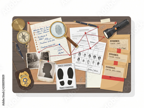 Detective Desk Flat Lay Investigation Workspace