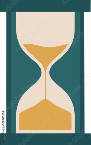 vector illustration of a teal hourglass with flowing yellow sand, symbolizing time management, deadline urgency, and productivity tracking.