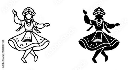 Bild auf Leinwand Traditional Folk Dancer Silhouette, Ethnic Costume Vector Art, Cultural Celebrat