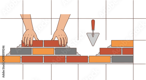 Canvastavla Bricklaying hands trowel building wall construction process renovation