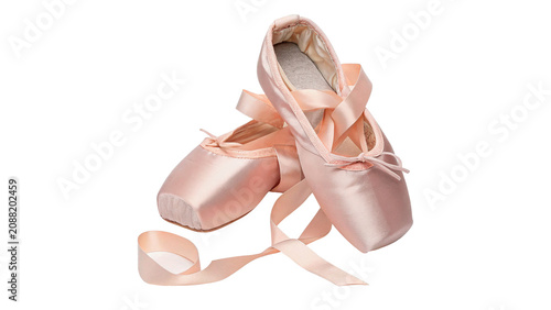 Foto Pair of elegant pink satin ballet shoes pointe ribbons isolated on transparent b