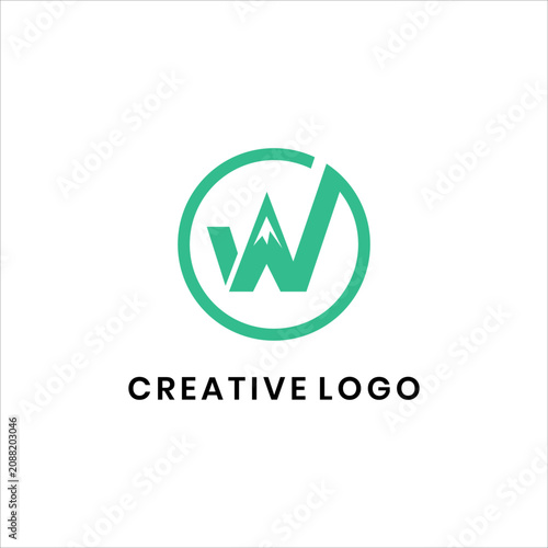 Creative W Monogram Logo Design Vector with Circular Lettermark and Mountain Accent for Modern Business Brand Identity