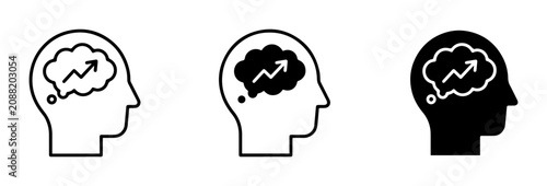 Growth Mindset Icons, Thinking About Progress, Brainstorming Ideas, Human Head Silhouette