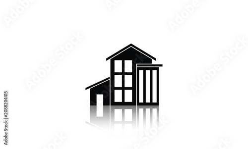 Modern Suburban House Silhouette Icon with Reflection
