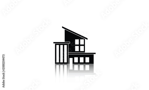 Modern Suburban House Silhouette Icon with Reflection