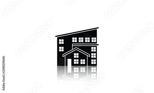 Modern Suburban House Silhouette Icon with Reflection