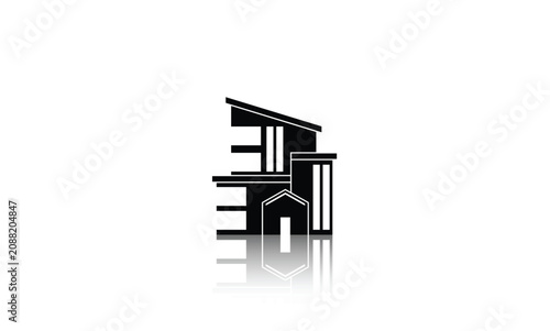 Modern Suburban House Silhouette Icon with Reflection