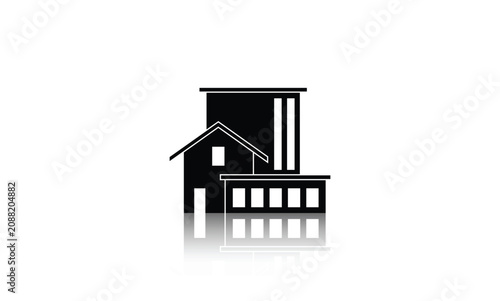 Modern Suburban House Silhouette Icon with Reflection