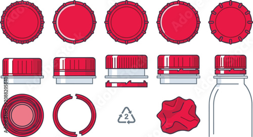 Photos Plastic Bottle Cap Vector Icon Set with Screw Lids Metal Crown Caps Recycling Sy