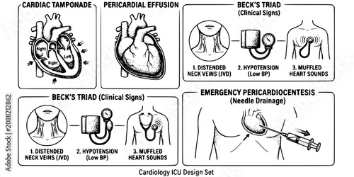 Cuadro en lienzo Cardiac Tamponade Stipple Black White-Pericardial Effusion Beck Triad Needle-Eme