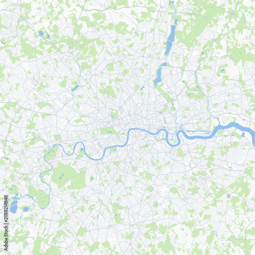 Photography Minimal vector city map of London with streets, parks and River Thames