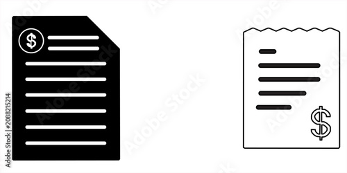 Invoice Document with Dollar Icon. Billing, Finance, Payment and Accounting Vector