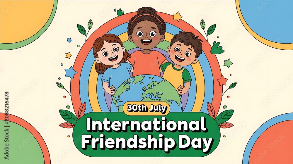 Naklejka premium International friendship day illustration with diverse children and globe