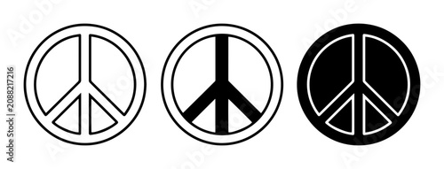 Tableau sur toile 3 Peace Symbols icon set, outline and solid, for protest and social movements