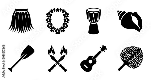 Foto 8 Hawaiian Icons Silhouette Set for Tropical Vacation and Luau Party